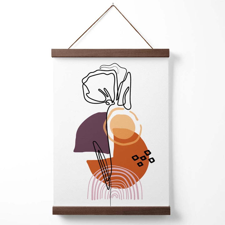 Nellikblomstlinjekunst med bohemske lilla og oransje former, plakat med oppheng