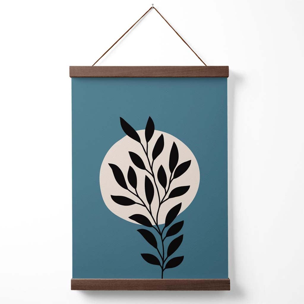 Blå og beige bohemsk grafisk plakat med blomstermønster og oppheng
