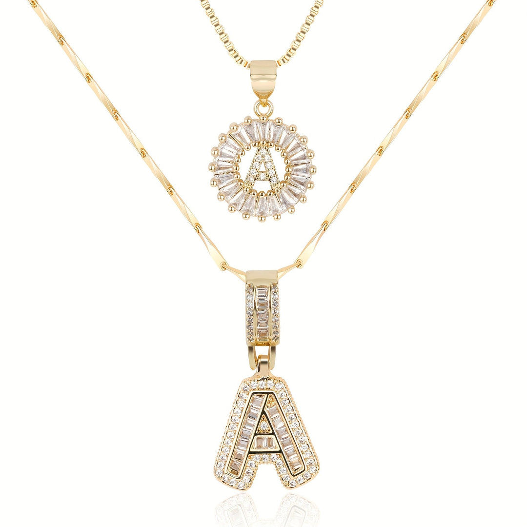 Skanto | 2pc 14k Diamant Bokstav Initial Halskjeder