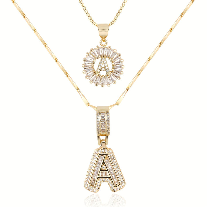 Skanto | 2pc 14k Diamant Bokstav Initial Halskjeder