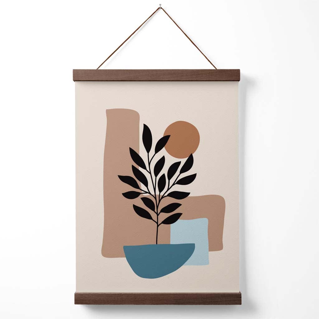 Brun, beige og blå bohemsk blomsterplakat med oppheng