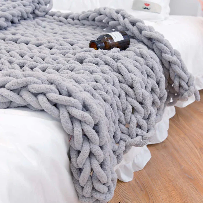 Skanto | Chenille Chunky Strikket Teppet, Tykk Kabel Strikket Plagg for Sofa Seng Sofa