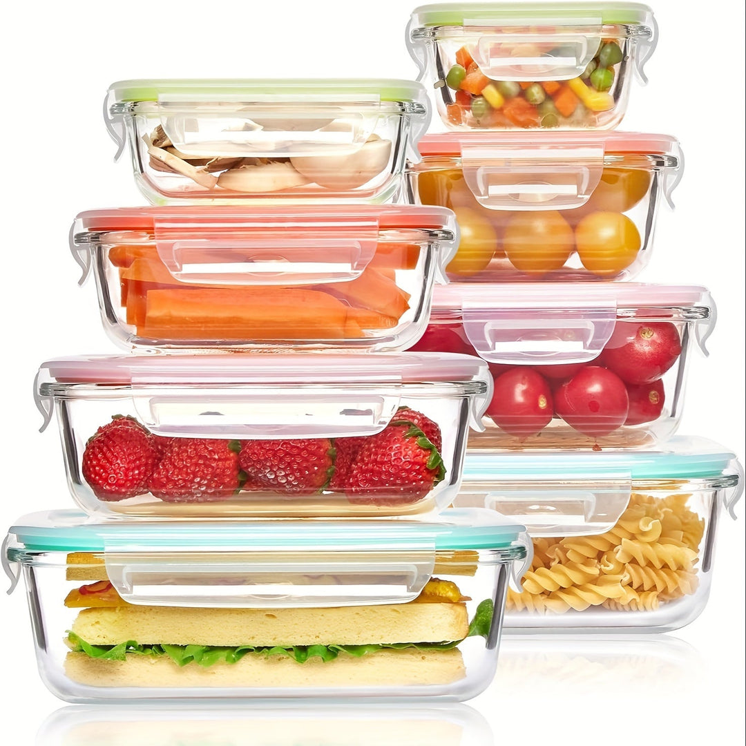Skanto | 8-Pack Glass Matboksbeholdere – Lufttette Måltid Forberedelse Bento-bokser med lekkasjesikre, låsbare lokk, mikrobølgeovn-, ovn-, fryse- og oppvaskmaskinsikre, BPA-frie