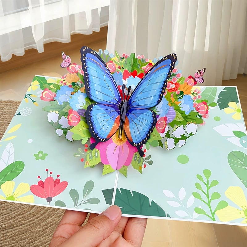 Skanto | Livlig 3D Sommerfugl & Prestekråke Pop-Up Gratulasjonskort