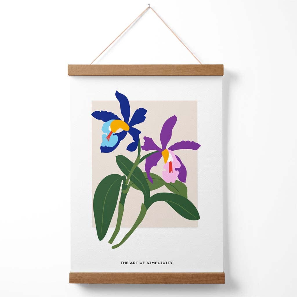 Markedsplakat med blåfiolette irisblomster (enkel design) med oppheng