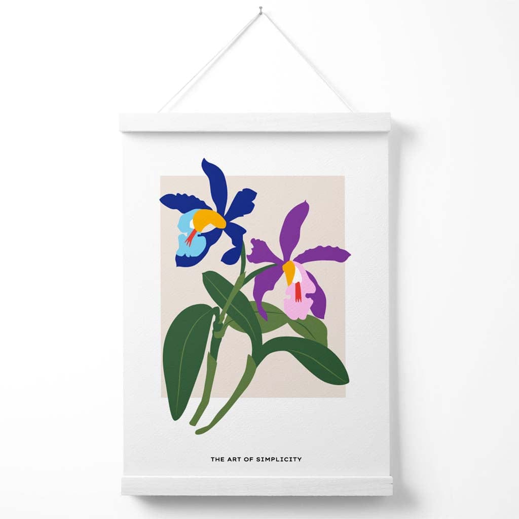 Markedsplakat med blåfiolette irisblomster (enkel design) med oppheng