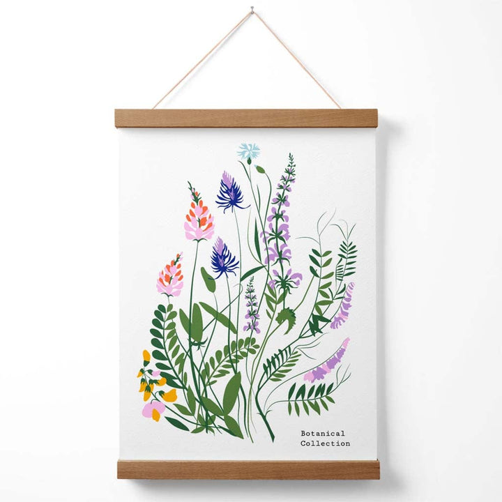 Enkel plakat for et blomstermarked med blå og lilla markblomster, inkludert oppheng.