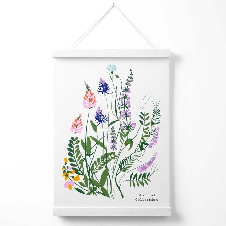Enkel plakat for et blomstermarked med blå og lilla markblomster, inkludert oppheng.