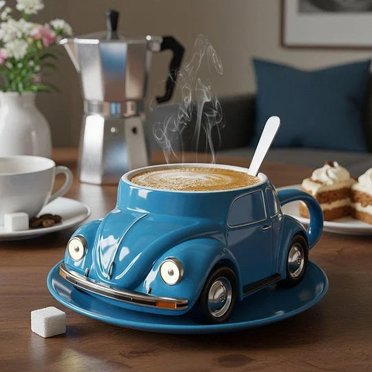 RetroCar Keramik-Kaffeebecher – Einzigartiges 3D-Design for Kaffee and Tee