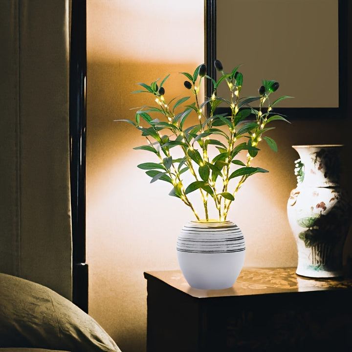 Skanto | Belyst Oliventre LED Lampe – Moderne Dekor for Festlige Anledninger, Bryllup, Bursdager og Feststemning, Ideell for Spisebord, Skap eller Kafé Dekor