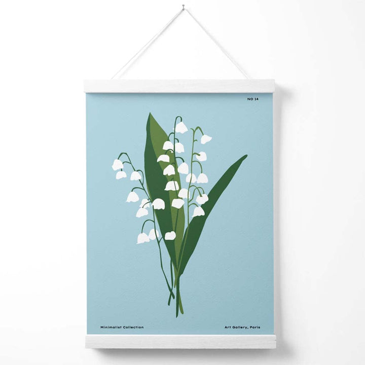 Minimalistisk plakat «Blå liljekonvall» til blomstermarkedet med oppheng