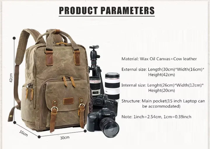 Skanto | Vanntett vokset canvas kamera ryggsekk