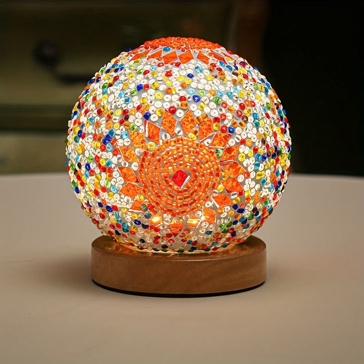 Skanto | Mosaikk glass kule bordlampe med trebase - Tyrkisk marokkansk inspirert