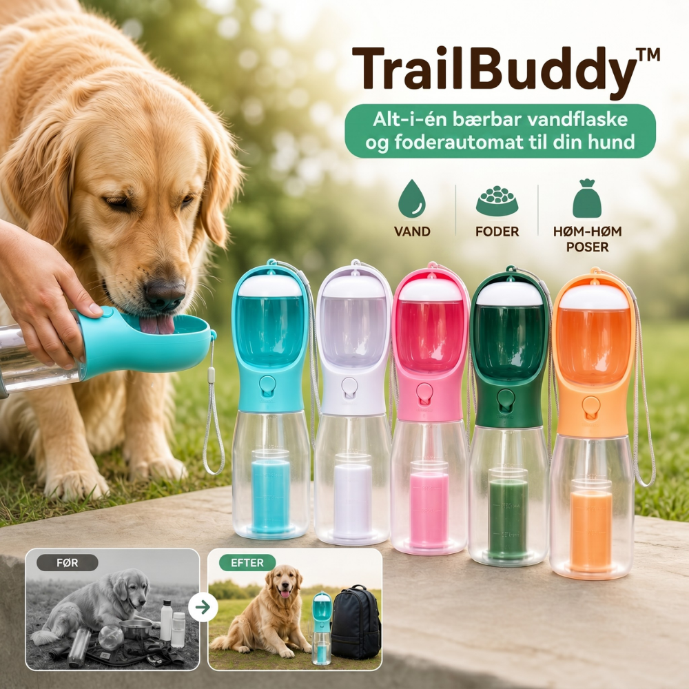 TrailBuddy™ – 3-i-1 hundevannflaske med matboks | Skanto