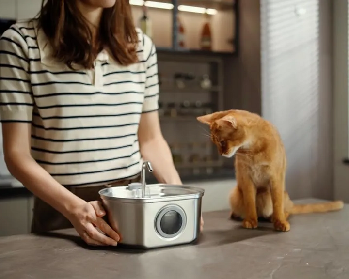 Skanto | Ultra-stille rustfritt stål pet vanning fontene med tredobbelt filtreringssystem - 108,2oz kapasitet for katter og hunder