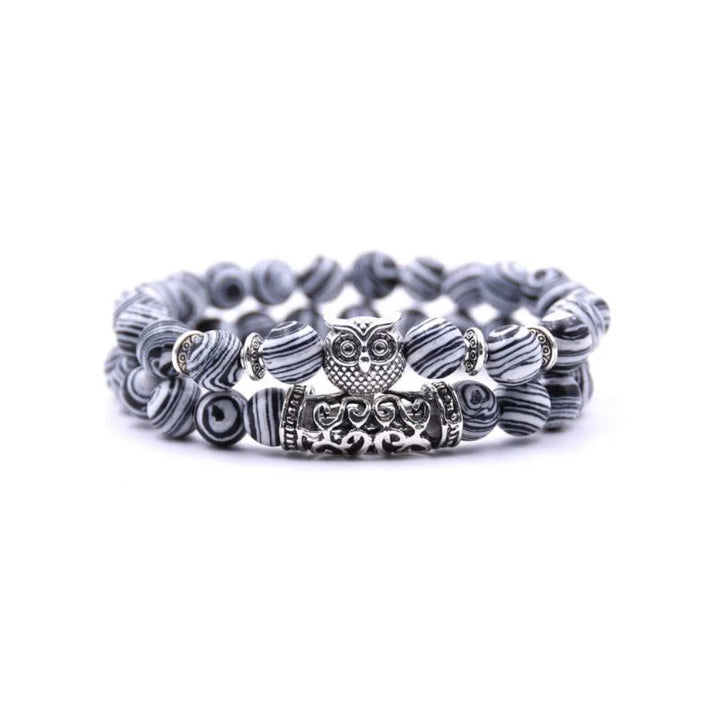Skanto | Ugle Charm Naturlig Stein Armbånd