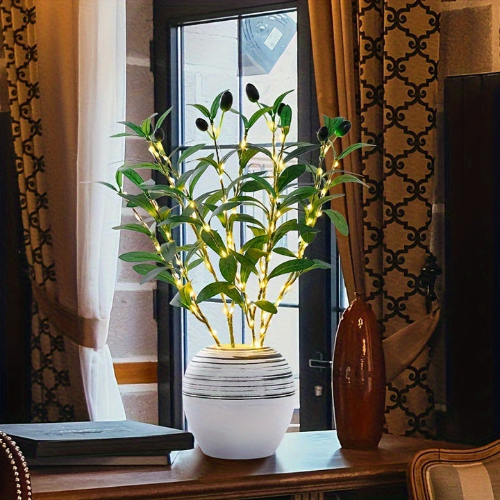 Skanto | Belyst Oliventre LED Lampe – Moderne Dekor for Festlige Anledninger, Bryllup, Bursdager og Feststemning, Ideell for Spisebord, Skap eller Kafé Dekor