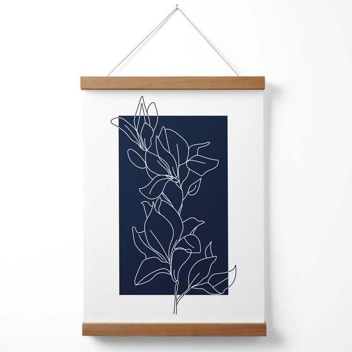 Abstrakt marineblå og hvit blomsterkunstplakat med oppheng