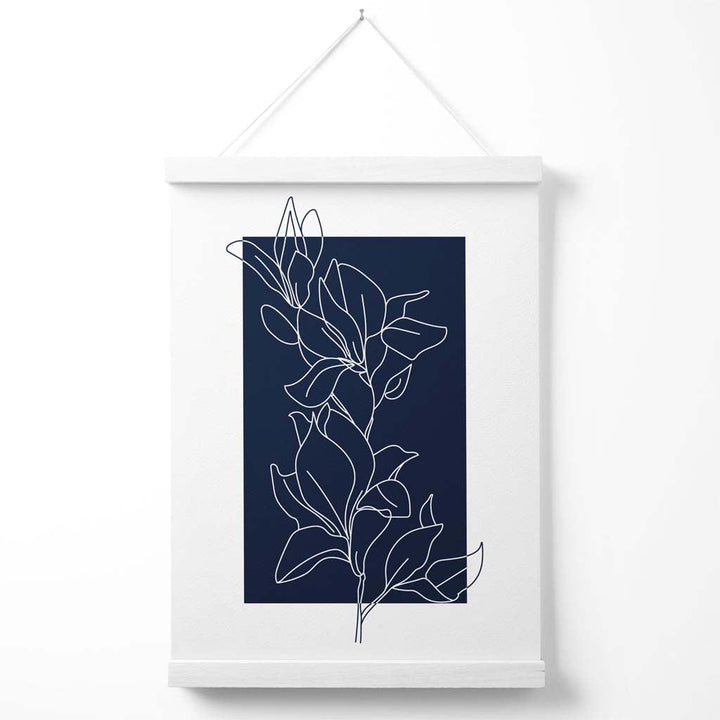 Abstrakt marineblå og hvit blomsterkunstplakat med oppheng