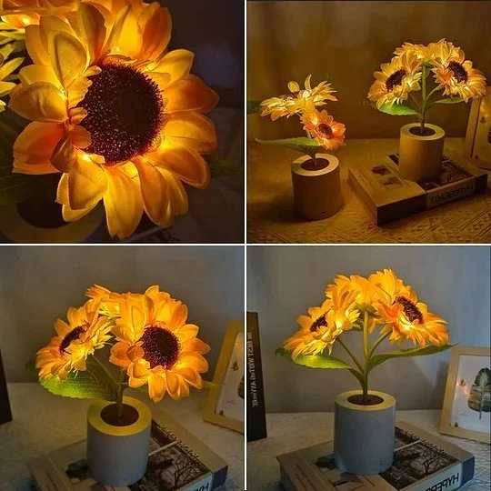 Sonnenblumenlampe – Künstliche Sonnenblume im Topf mit LED-Beleuchtung – Geschenkidee zum Valentinstag, Muttertag og Geburtstag