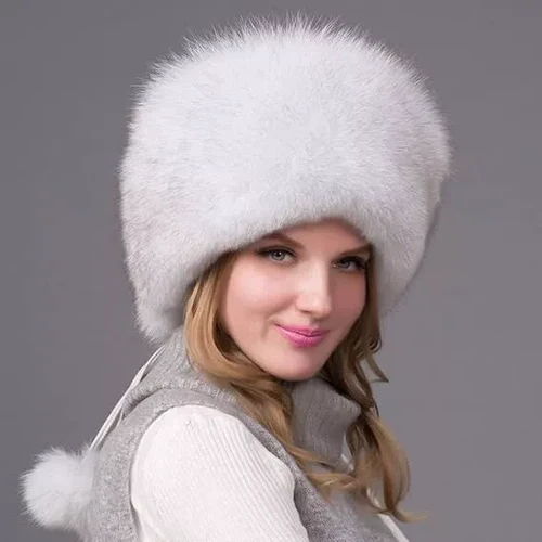 100% naturlig Fuchspelzmütze für Damen, dicke Pelzmütze, warme Wintermütze, modische Damenmütze med Ohrenschützern