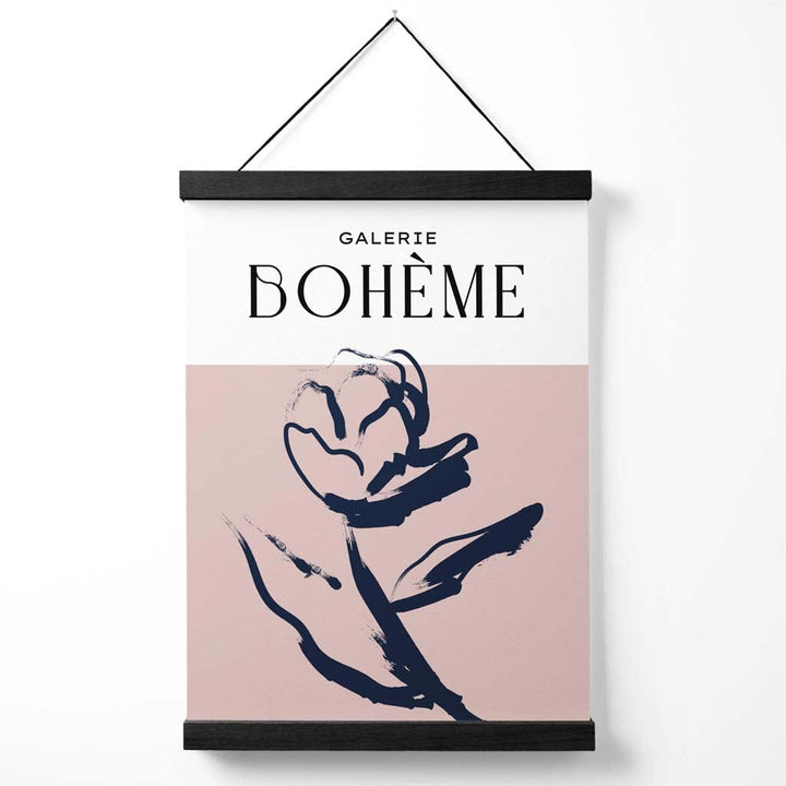 Bohemsk blomsterplakat med roseskisse i blush og marineblått, inkludert oppheng.