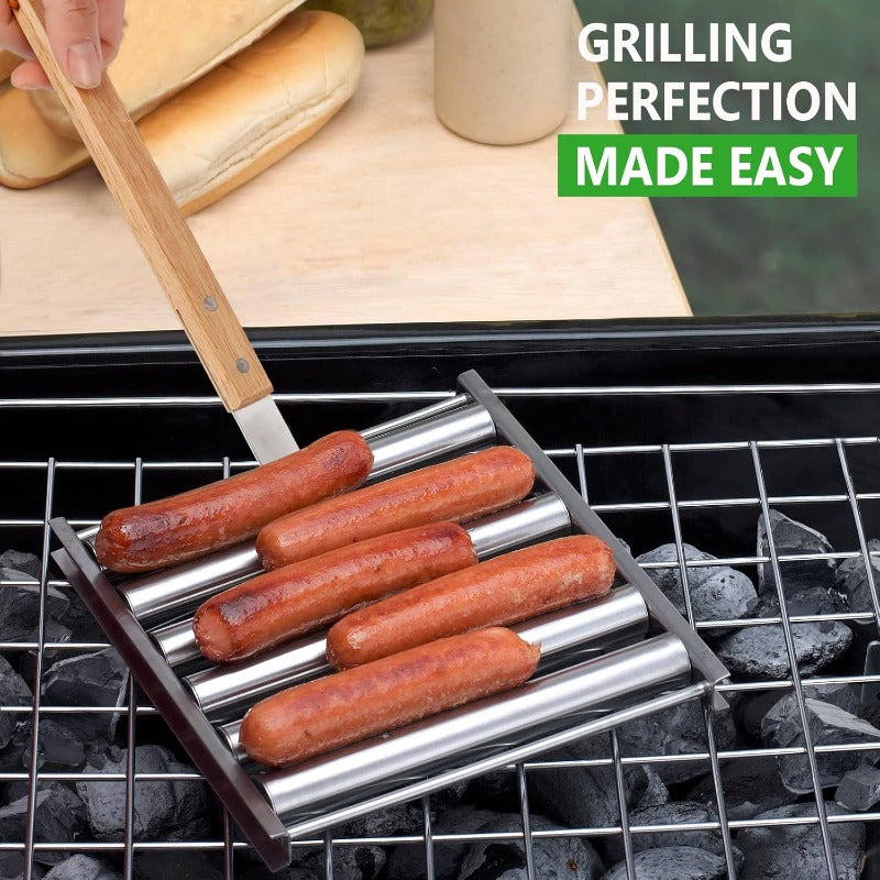 Skanto | Rotasjon Hot Dog Grill Rack med Avtagbart Trehåndtak