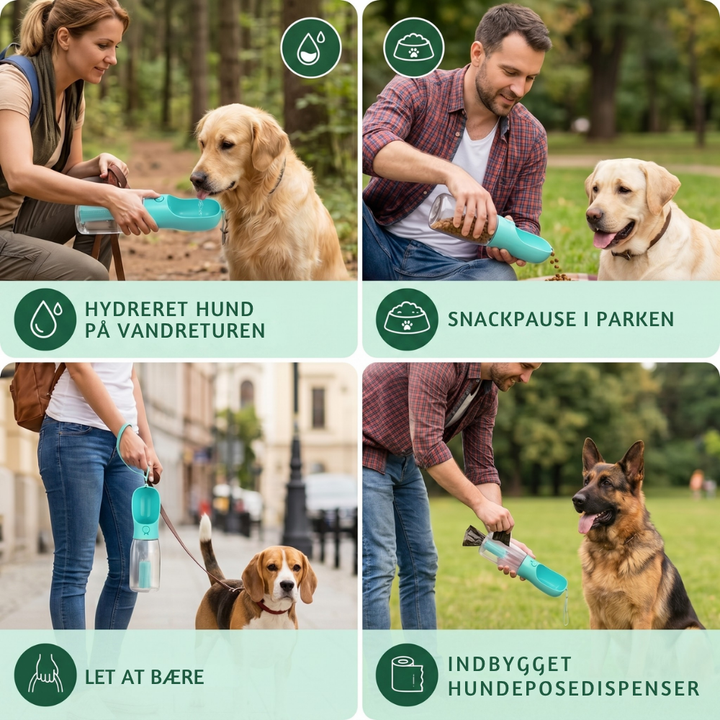 TrailBuddy™ – 3-i-1 hundevannflaske med matboks | Skanto