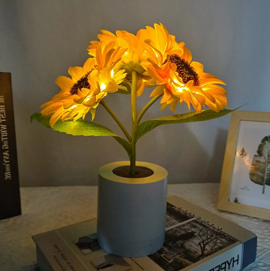 Sonnenblumenlampe – Künstliche Sonnenblume im Topf mit LED-Beleuchtung – Geschenkidee zum Valentinstag, Muttertag og Geburtstag
