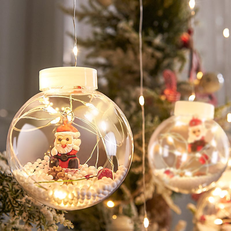 Skanto | LED Julekule Lyslenke – Ønskeball Dekorasjoner med Nisse & Snømann