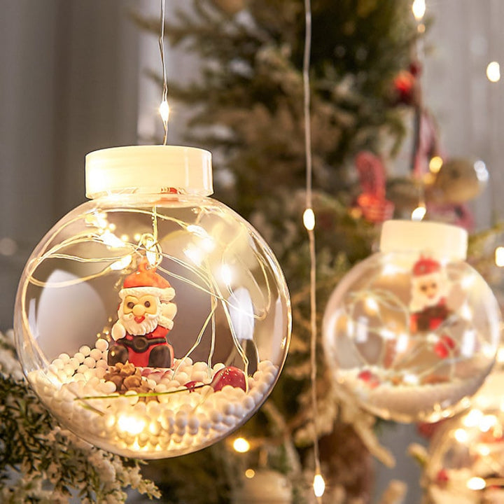 Skanto | LED Julekule Lyslenke – Ønskeball Dekorasjoner med Nisse & Snømann