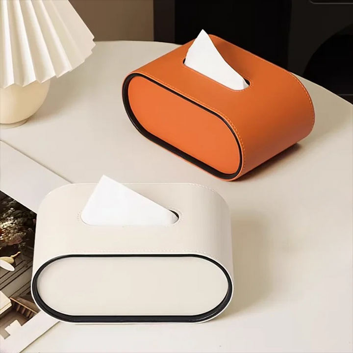 TissuLuxe Oval – Læder Tissue Boks Deksel for Stue, Bil & Kontor | Skanto