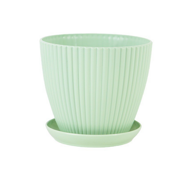 Skanto | Blomsterpotte med sporstruktur og skål – Robust plastpotte for planter