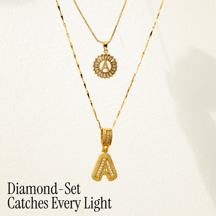 Skanto | 2pc 14k Diamant Bokstav Initial Halskjeder