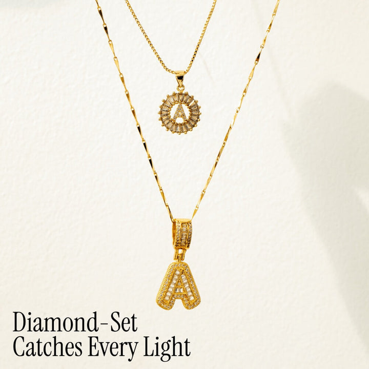 Skanto | 2pc 14k Diamant Bokstav Initial Halskjeder