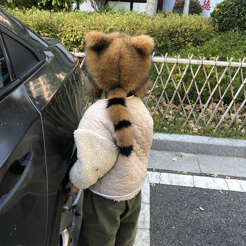 Skanto | Søt Faux fur Raccoon Tail Foreldrebarn Plush Hatt