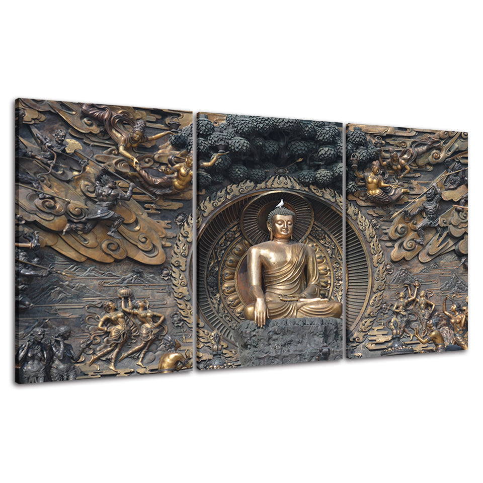 Fredelig Mahavira 3-delt - Lerret Veggkunst Maleri
