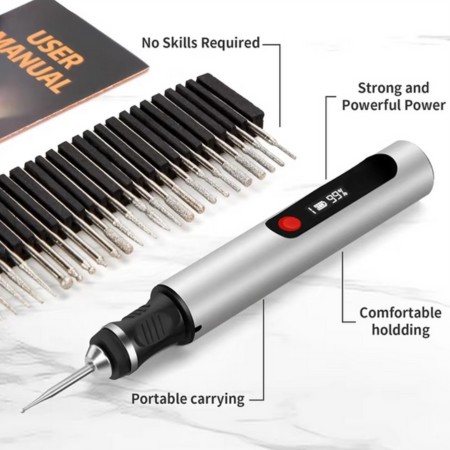 Skanto | DIY KITSCRIBE PENCIL for artists, rechargeable precision tool for 50+ surfaces with 30 bits and mastery guide