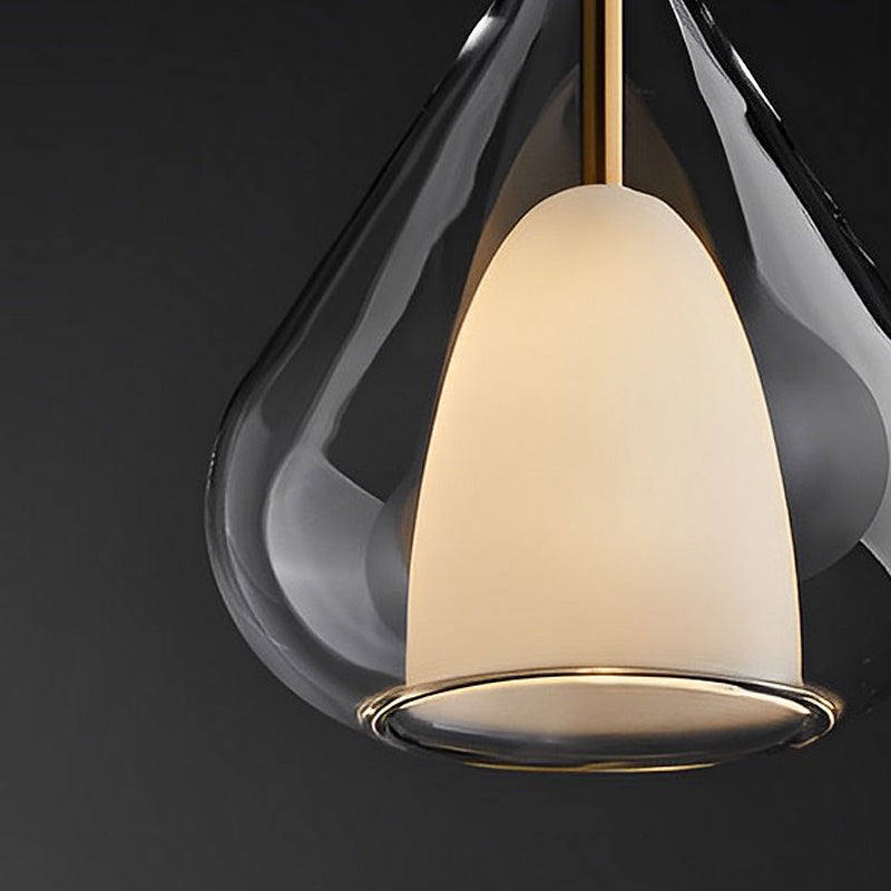Industriell pendellampe med dobbelt glass og regndropedesign - Liten hengelampe for spisestue og kjøkken, moderne minimalistisk design | Skanto
