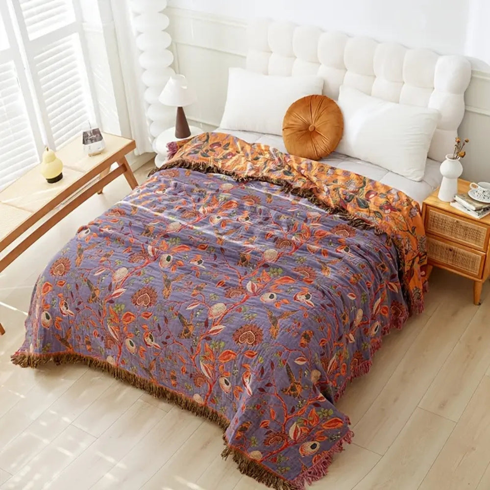 Skanto | Botanic Floral Cotton Tassel Blanket