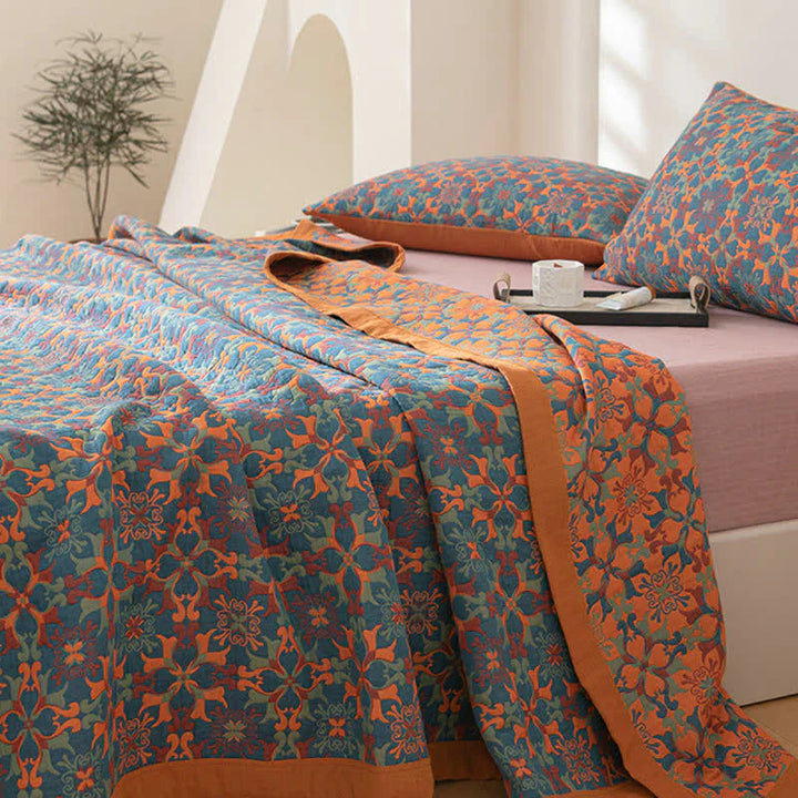 Skanto | Orange og Blå Mønster Seks-Lags Bomull Quilt - TerraLoom