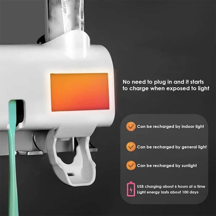 Skanto | Smart UV Lys Sterilisator Tannbørsteholder, Veggmontert Tannkremdispenser