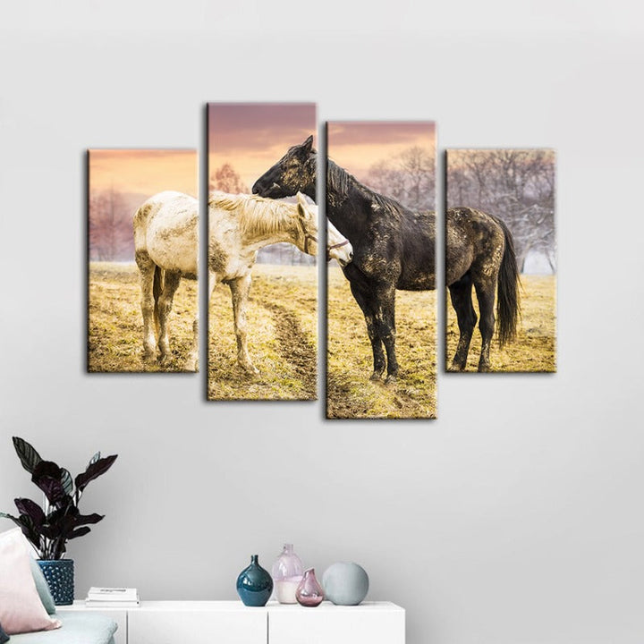 4-Piece Black & White Horses Canvas Wall Art Painting | Skanto
