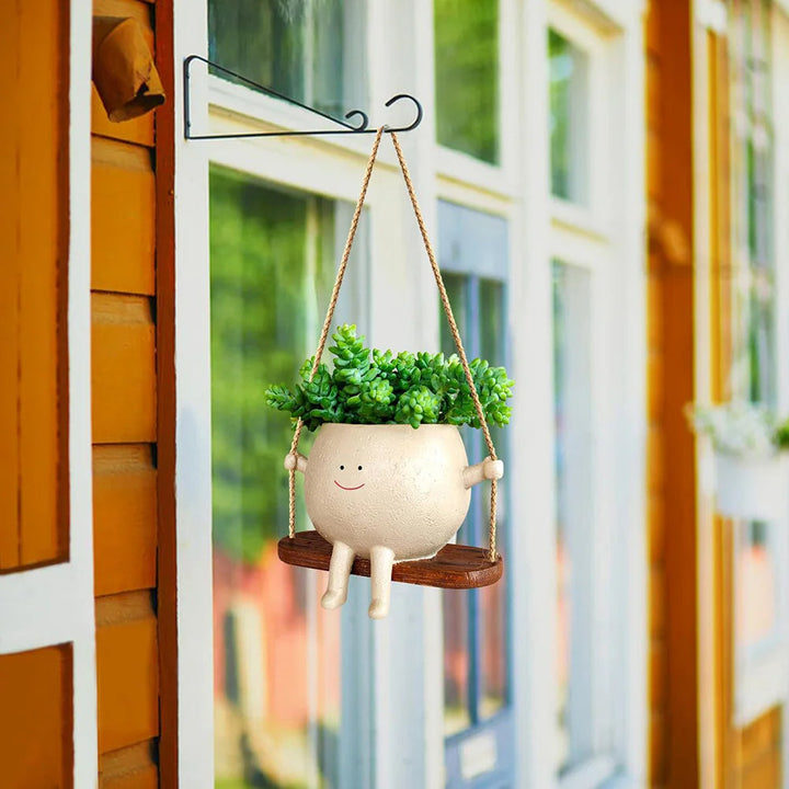 Svingende Ansikts Blomsterkrukk - Harpiks Hode Blomsterkrukk for Innendørs/Uteplanter Skanto