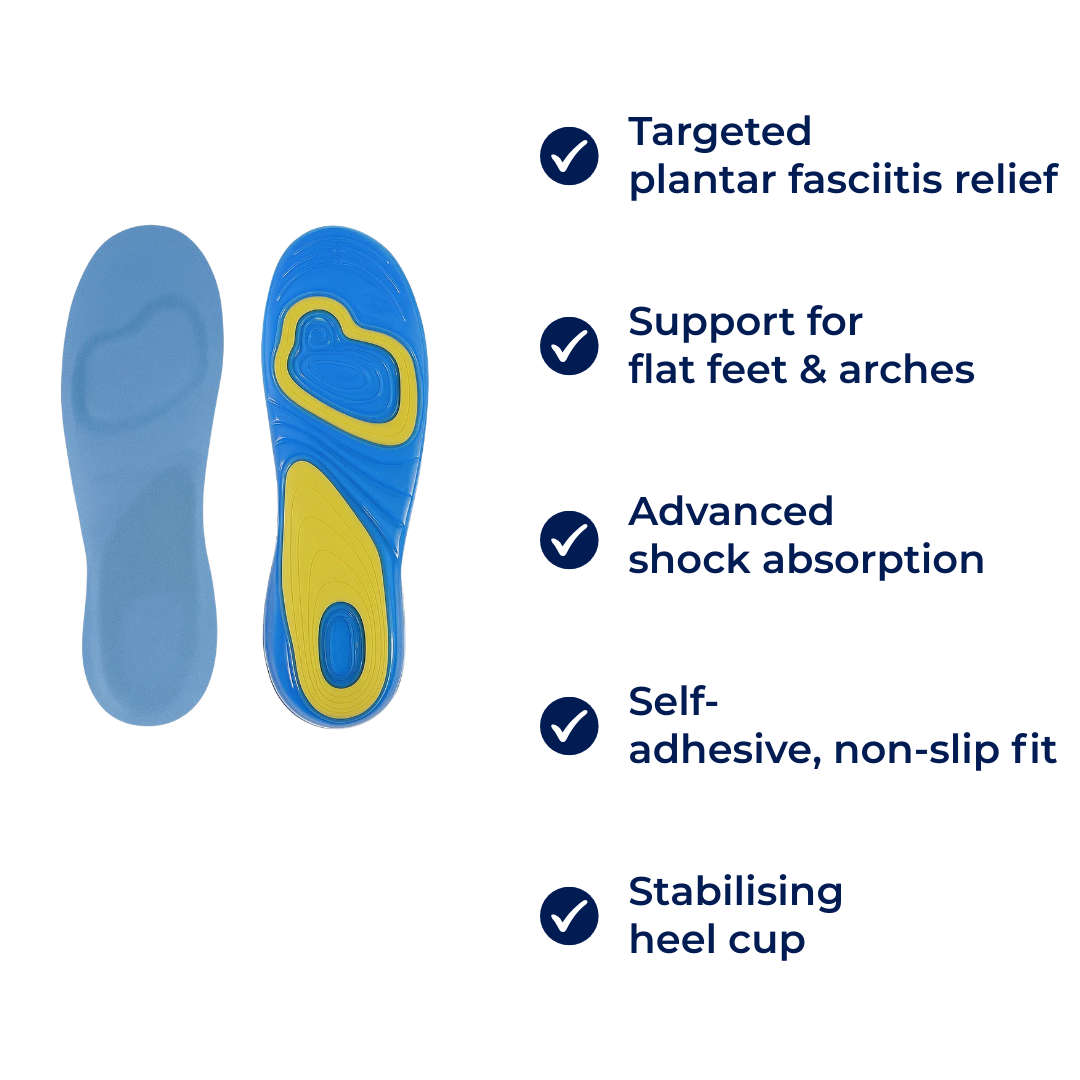 Plantar fasciitt lindring – Selvheftende gelpute – Hverdagskomfort for flate føtter Skanto