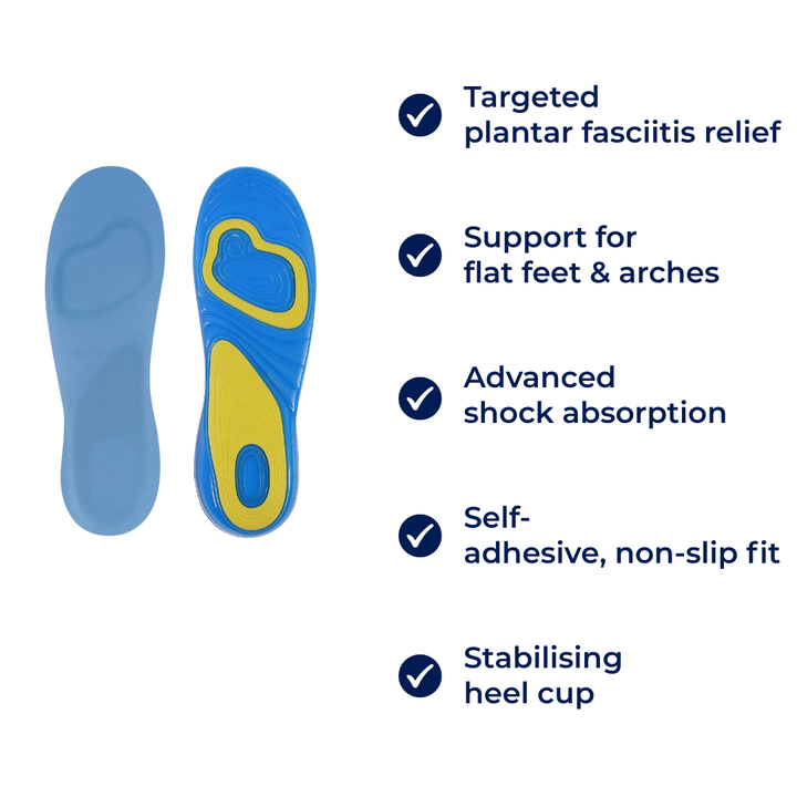 Plantar fasciitt lindring – Selvheftende gelpute – Hverdagskomfort for flate føtter Skanto