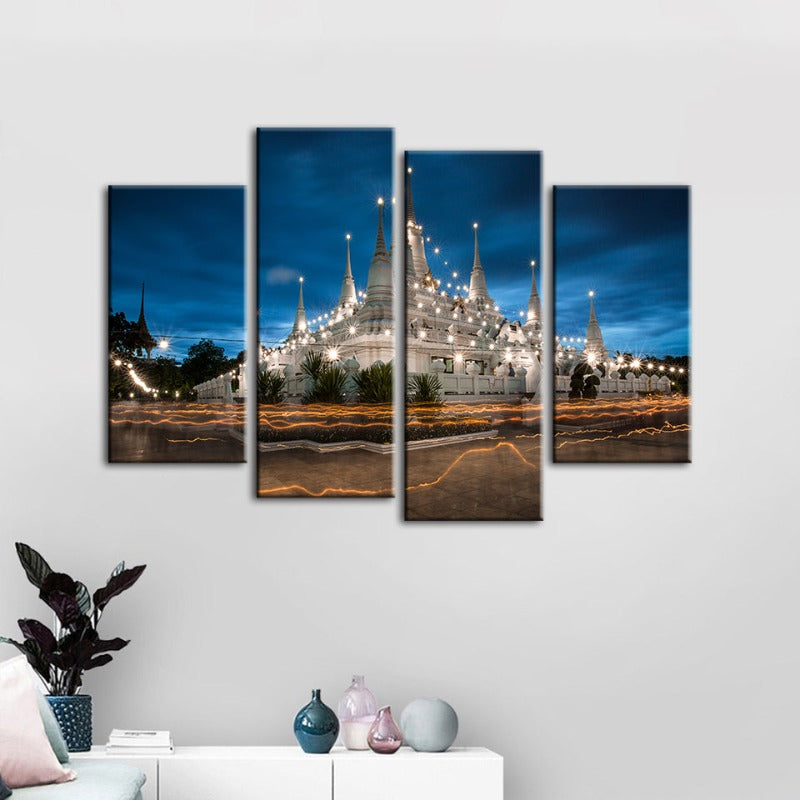 4-Piece Beautiful Temple Night - Canvas Wall Art Painting | Skanto