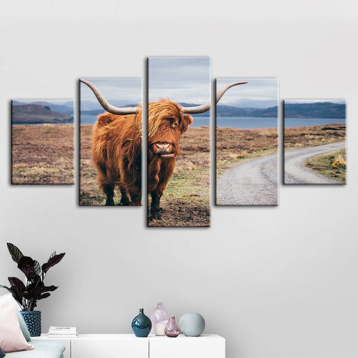 5 Stykke Vakre Brune Ku - Lerret Vegg Kunst Maleri | Skanto