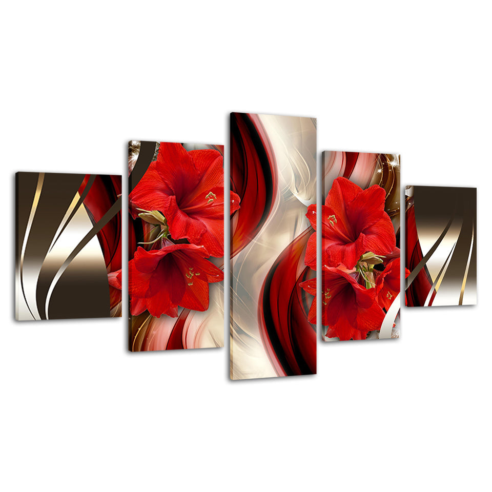 Fantastisk lerretsbilde i 5 deler med rød amaryllis