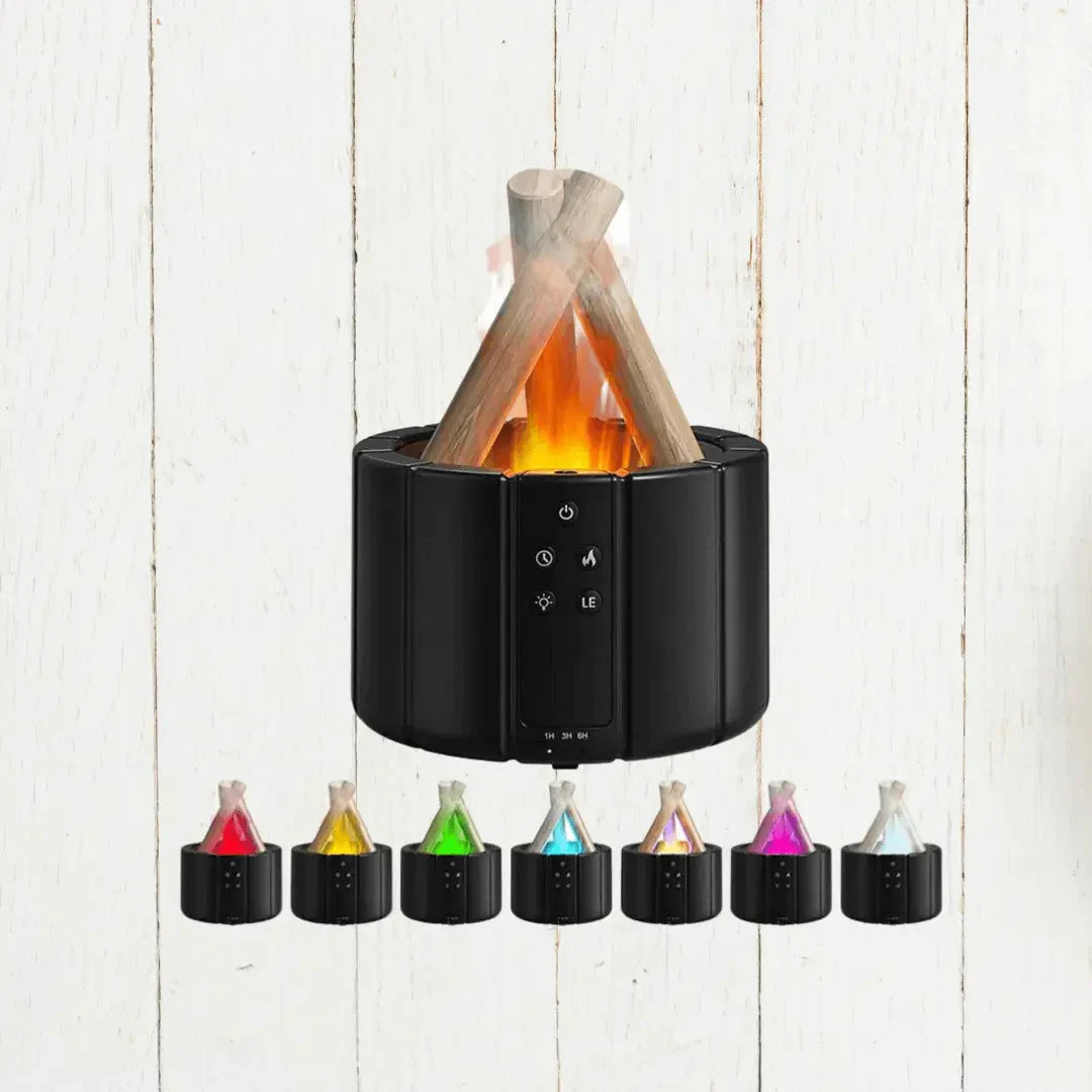 Skanto | Flame Air Fuktighetsgiver med LED – Ultralyd Diffuser & Aromaterapi med Peis Effekt